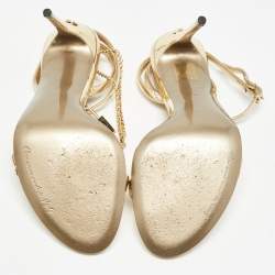 Pre Owned Dolce & Gabbana Gold Leather Luck Ankle Strap Sandals Size 37