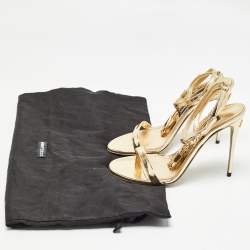 Pre Owned Dolce & Gabbana Gold Leather Luck Ankle Strap Sandals Size 37
