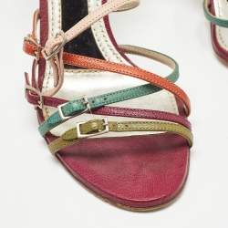 Pre Owned Dolce & Gabbana Multicolor Leather Strappy Sandals Size 39.5
