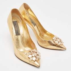 Dolce & Gabbana Gold Embossed Snakeskin Bellucci Pumps Size 38