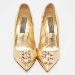 Dolce & Gabbana Gold Embossed Snakeskin Bellucci Pumps Size 38