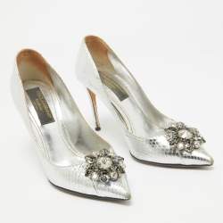 Dolce & Gabbana Silver Embossed Snakeskin Bellucci Pumps Size 39