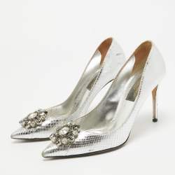 Dolce & Gabbana Silver Embossed Snakeskin Bellucci Pumps Size 39