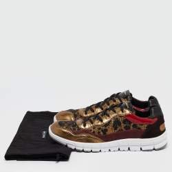 Pre Owned Dolce & Gabbana Multicolor Leather and Canvas  Lace Up Sneakers Size 41