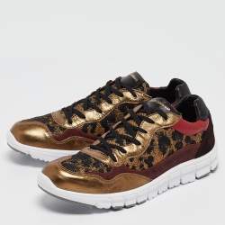 Pre Owned Dolce & Gabbana Multicolor Leather and Canvas  Lace Up Sneakers Size 41