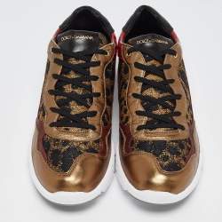 Pre Owned Dolce & Gabbana Multicolor Leather and Canvas  Lace Up Sneakers Size 41