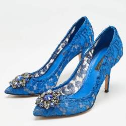 Pre Owned Dolce & Gabbana Blue Lace Crystal Embellished Bellucci Pumps Size 37