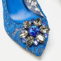 Pre Owned Dolce & Gabbana Blue Lace Crystal Embellished Bellucci Pumps Size 37