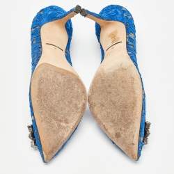 Pre Owned Dolce & Gabbana Blue Lace Crystal Embellished Bellucci Pumps Size 37
