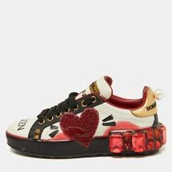 Dolce & Gabbana Multicolor Leather Portofino Embellished Low Top Sneakers Size 35