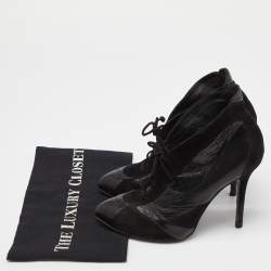 Pre Owned Dolce & Gabbana Black Suede and Python Lace Up Ankle Boots Size 38