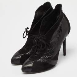 Pre Owned Dolce & Gabbana Black Suede and Python Lace Up Ankle Boots Size 38