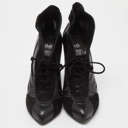 Pre Owned Dolce & Gabbana Black Suede and Python Lace Up Ankle Boots Size 38