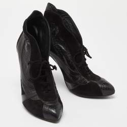 Pre Owned Dolce & Gabbana Black Suede and Python Lace Up Ankle Boots Size 38