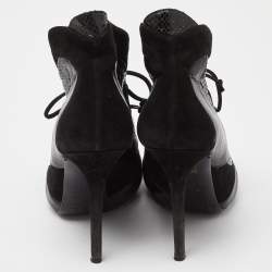 Pre Owned Dolce & Gabbana Black Suede and Python Lace Up Ankle Boots Size 38