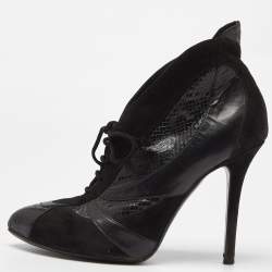 Pre Owned Dolce & Gabbana Black Suede and Python Lace Up Ankle Boots Size 38