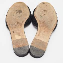 Pre Owned Dolce & Gabbana Black Lace Crystal Embellished Flat Slides Size 37.5