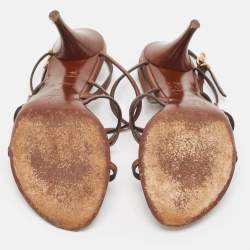 Pre Owned Louis Vuitton Brown Leather Strappy Sandals Size 37