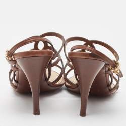 Pre Owned Louis Vuitton Brown Leather Strappy Sandals Size 37