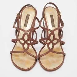 Pre Owned Louis Vuitton Brown Leather Strappy Sandals Size 37