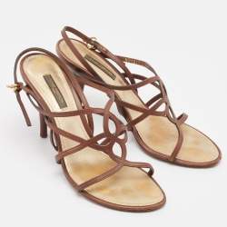 Pre Owned Louis Vuitton Brown Leather Strappy Sandals Size 37