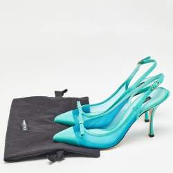 Pre Owned Dolce & Gabbana Blue Iguana Lizard Embossed Leather, Mesh Slingback Pumps Size 39