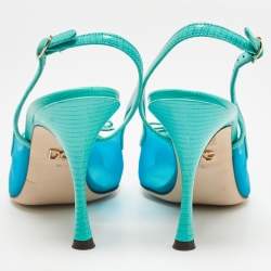 Pre Owned Dolce & Gabbana Blue Iguana Lizard Embossed Leather, Mesh Slingback Pumps Size 39
