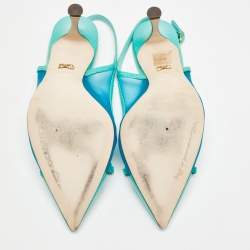 Pre Owned Dolce & Gabbana Blue Iguana Lizard Embossed Leather, Mesh Slingback Pumps Size 39