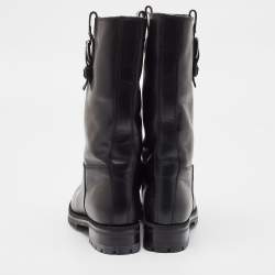 Pre Owned Dolce & Gabbana Black Leather Buckle Detail Mid Calf Boots Size 40