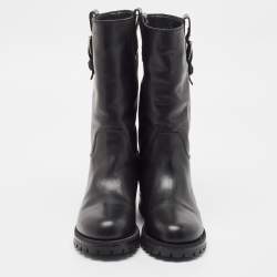 Pre Owned Dolce & Gabbana Black Leather Buckle Detail Mid Calf Boots Size 40