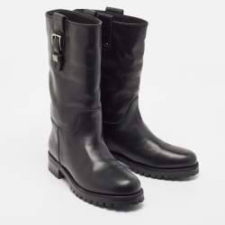 Pre Owned Dolce & Gabbana Black Leather Buckle Detail Mid Calf Boots Size 40