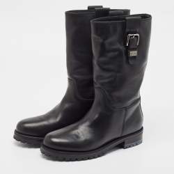 Pre Owned Dolce & Gabbana Black Leather Buckle Detail Mid Calf Boots Size 40
