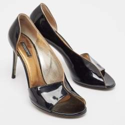 Dolce & Gabbana Black Patent Leather Open Toe D'orsay Pumps Size 41