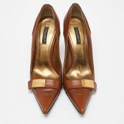 Pre Owned Dolce & Gabbana Brown Leather Pointed Toe Pumps Size 37