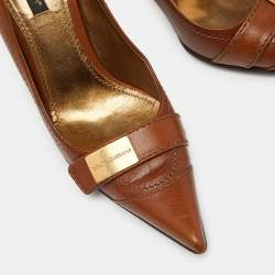 Pre Owned Dolce & Gabbana Brown Leather Pointed Toe Pumps Size 37