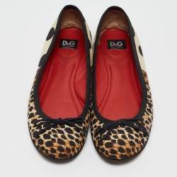 Dolce & Gabbana Tricolor Animal Print and Polka Dot Canvas Bow Ballet Flats Size 37.5