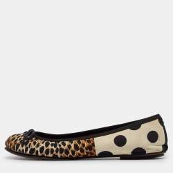 Dolce & Gabbana Tricolor Animal Print and Polka Dot Canvas Bow Ballet Flats Size 37.5