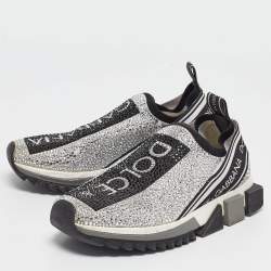 Dolce & Gabbana Silver/Black Fabric  Sorrento Embellished Sneakers Size 37