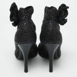 Pre Owned Dolce & Gabbana Black Knit Fabric and Straw Peep Toe Booties Size 37