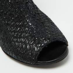 Pre Owned Dolce & Gabbana Black Knit Fabric and Straw Peep Toe Booties Size 37