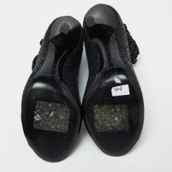 Pre Owned Dolce & Gabbana Black Knit Fabric and Straw Peep Toe Booties Size 37