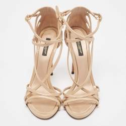 Dolce & Gabbana Beige Patent Leather Strappy Sandals Size 38