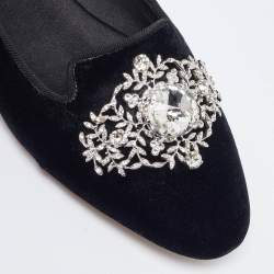 Pre Owned Dolce & Gabbana Black Velvet Crystal Embellished Ballet Flats Size 35