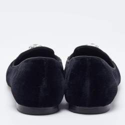 Pre Owned Dolce & Gabbana Black Velvet Crystal Embellished Ballet Flats Size 35