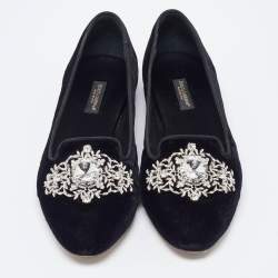 Pre Owned Dolce & Gabbana Black Velvet Crystal Embellished Ballet Flats Size 35
