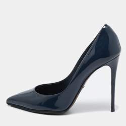 Pre Owned Dolce & Gabbana Navy Blue Patent Leather Pointed Toe Pumps Size 37