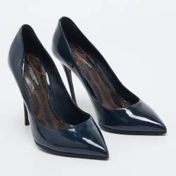 Pre Owned Dolce & Gabbana Navy Blue Patent Leather Pointed Toe Pumps Size 37