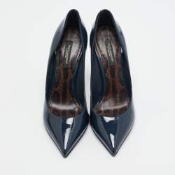 Pre Owned Dolce & Gabbana Navy Blue Patent Leather Pointed Toe Pumps Size 37