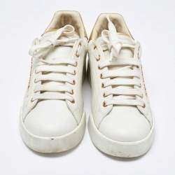 Pre Owned Dolce & Gabbana White/Gold Leather Portofino Sneakers Size 38.5
