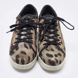 Dolce & Gabbana Black/Brown Leopard Print Canvas and Leather Sneakers Size 40